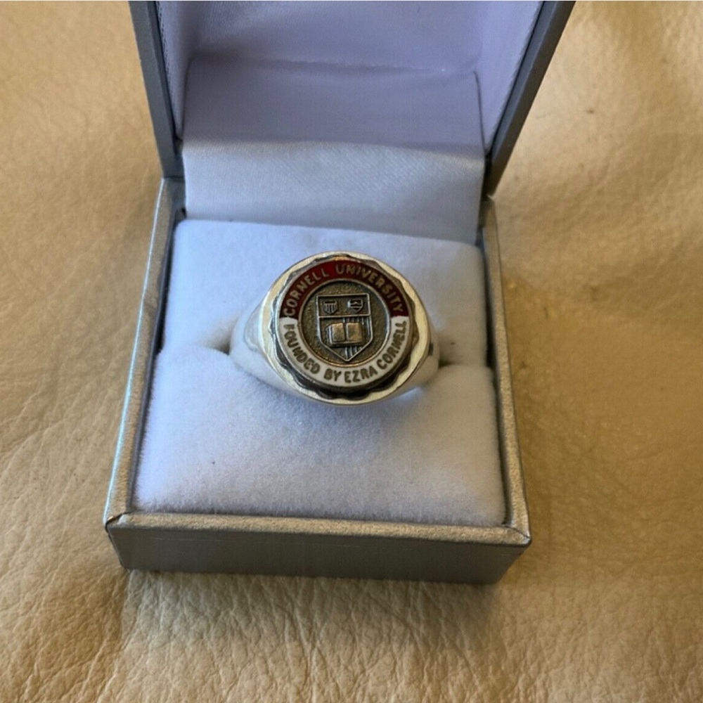 Sterling Silver Red and White Enamel CORNELL University Signet Ring